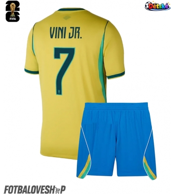 Brazílie Vinicius Junior #7 Dětské Domácí Dres MS 2026 Krátký Rukáv (+ trenýrky)